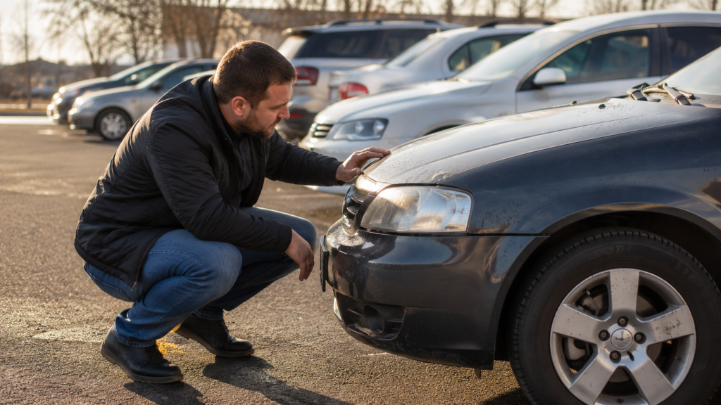 Покупець оглядає вживаний автомобіль