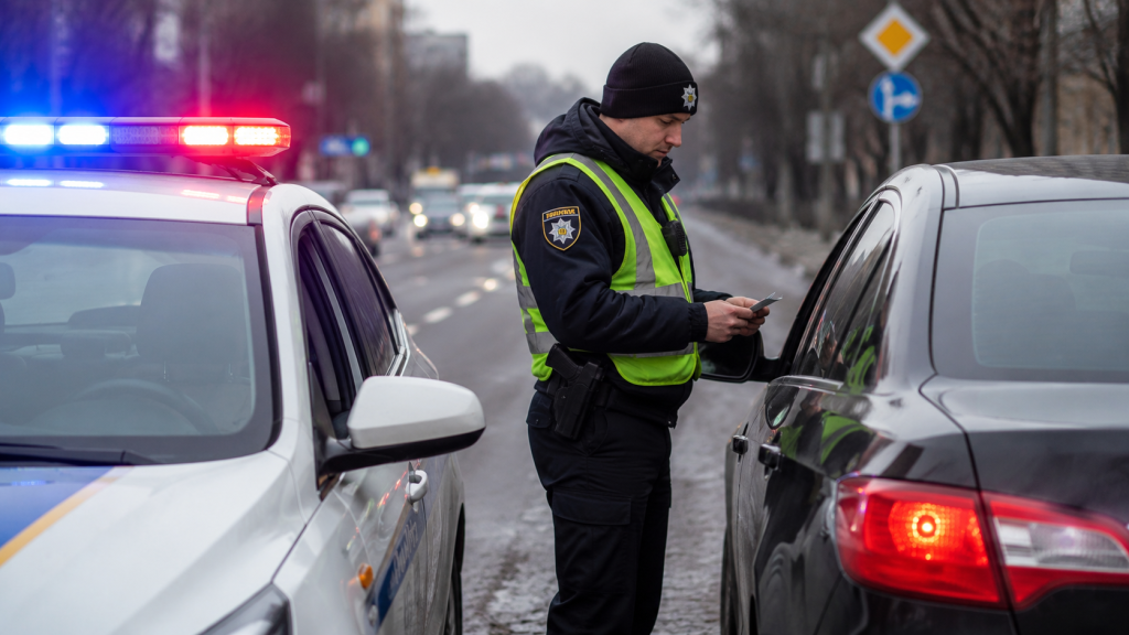 Поліцейський зупиняє авто за порушення ПДР