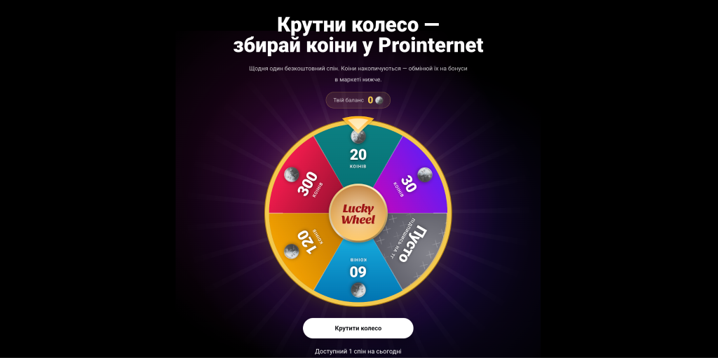 Lucky Wheel від ПроІнтернет: у чому унікальність нової фішки порталу Lucky Wheel від ПроІнтернет